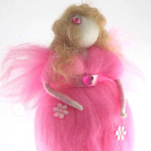 Waldorf Fairy Needle Felted Pink Fairy Ornament Fairytale Decoration Soft Sculpture Art Doll