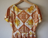 Vintage 1950's Florence Floral Fabric Italian Full Skirt Orange Yellow Dress