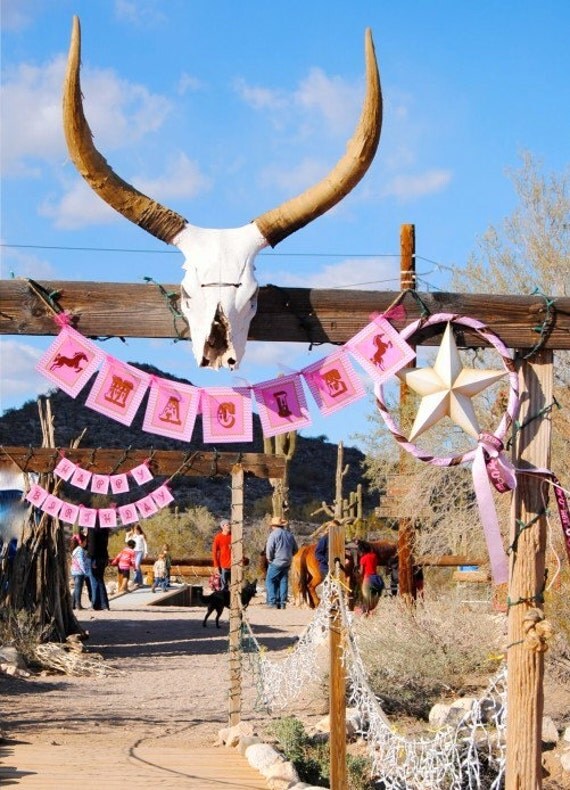 Az COWGIRL - BANNER - Girls Birthday Party - Pink Horse Party - Western - Ranch - Stallion - Cowboy - INSTANT Download - Krown Kreations Il_570xn
