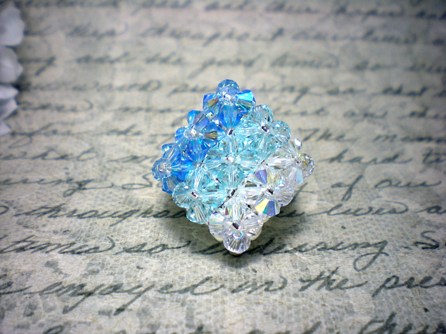 The Elizabeth- Pale Blue Swarovski Crystal Gradient Pillow Top Cocktail Stretch Ring