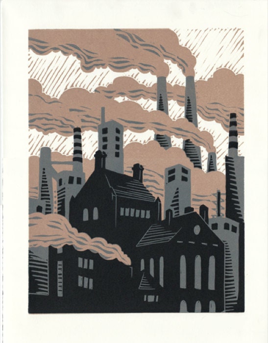 Invisible Sun - Factories Linocut Print