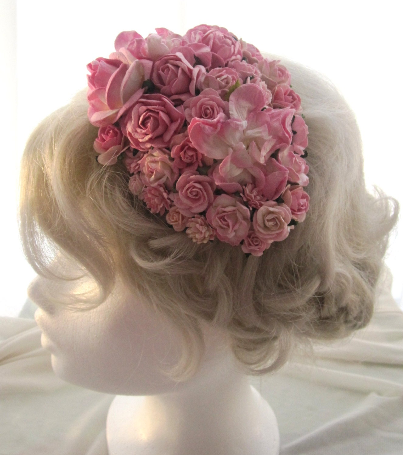 Vintage look wedding floral  fascinator in pink flowers