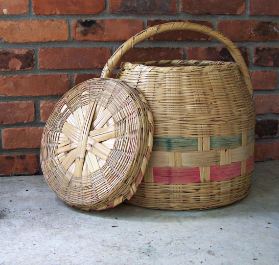 Fabulous Vintage Woven Basket with Lid and by AandNmercantile