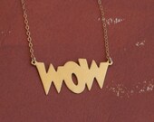 WOW Necklace, Gold Comic Book Necklace, Word Jewellery, Pop Art, Comic Blast