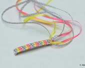Neon pink, neon yellow, gray and white geometric braided barrette