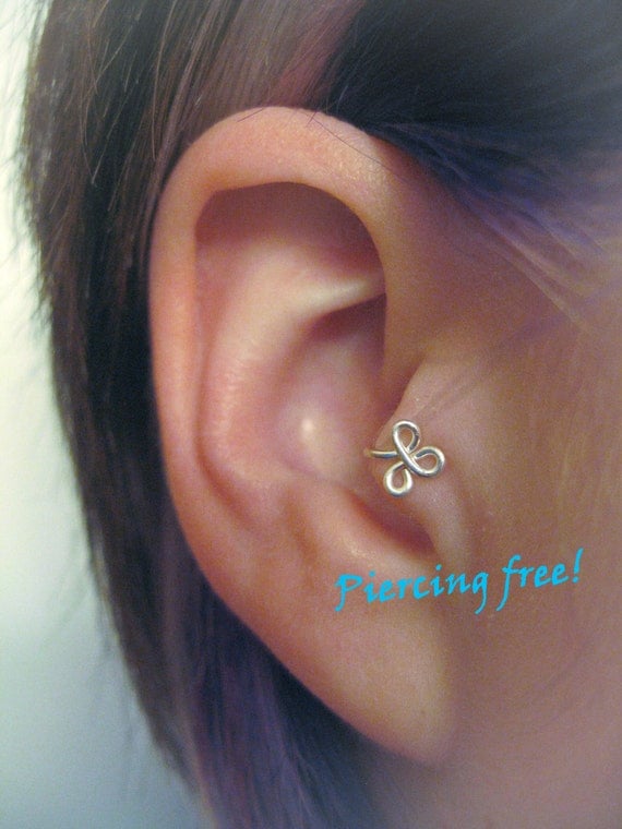 The New Fleur SET OF 2 Tragus Cuffs GRIPPY Silver Ear Cuffs Set of Two fleur de lis loop swirl curly earring alternative