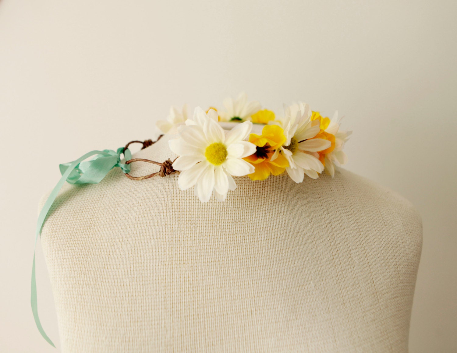 delicate daisies flower crown, with adjustable felt lined headband