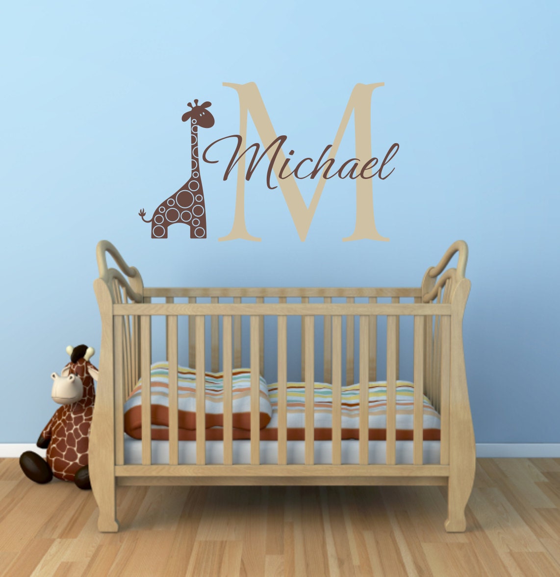 Name and Initial Vinyl Wall Decals Giraffe Wall Decals Jungle Theme Decals Safari Boy Baby Nursery or Boys Room 22"H x 36"W Wall Art FS264