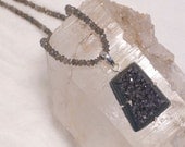 Purple Stone-GreyStone Druzy-Labradorite-Sterling Silver Pendant-Necklace