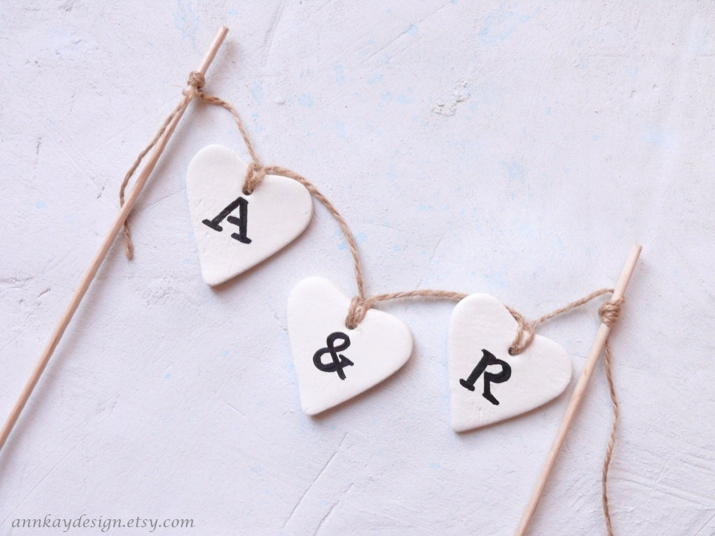 Clay Heart Cake Topper with Custom Initials