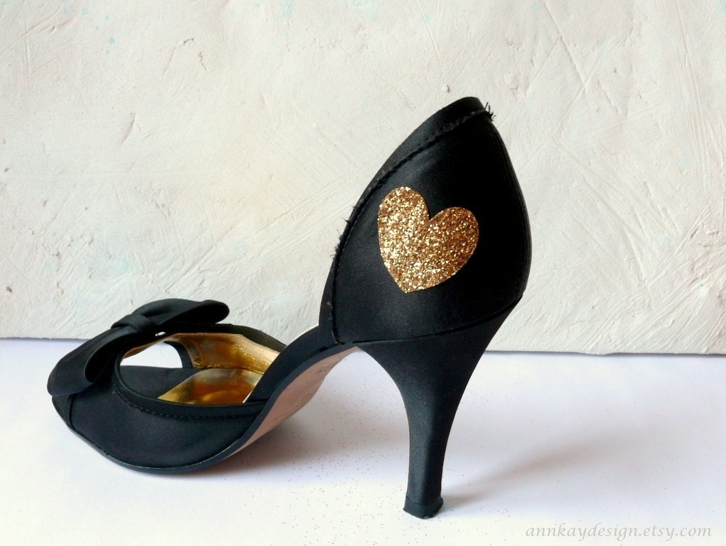 Gold Glitter Heart Shoe Sticker Bridal Shoe Decal Set of 2