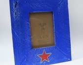 Blue 5x7 distressed picture frame from reclaimed wood with hand painted star - oddbirddesigns