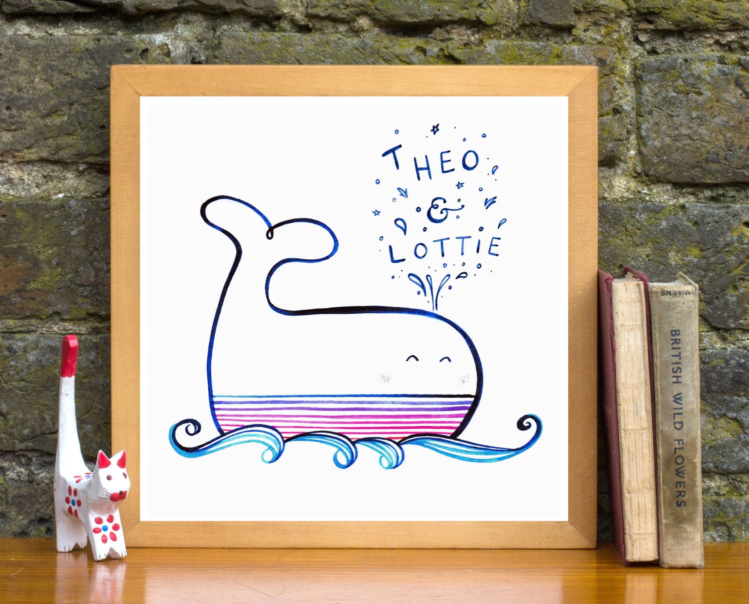 Personalized Name Whale Art Print - Custom Name Art