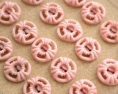 Vintage 1930s Buttons - Set of 4 Art Deco Pierced Filigree Pink Hard Plastic