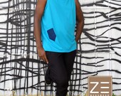 Navy Blue Yoke, Aqua, Large, Men, Tank