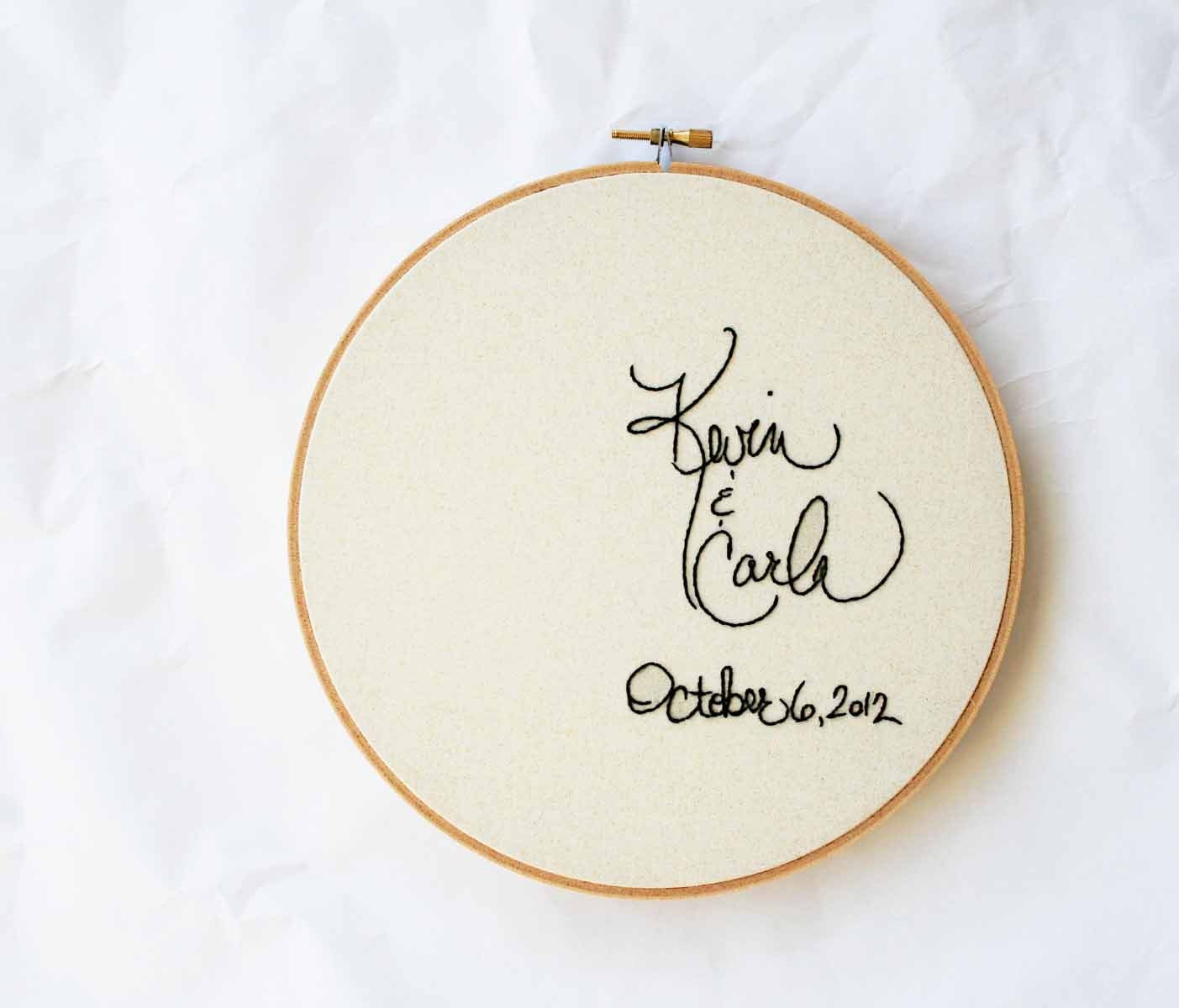 Cream embroidery hoop wedding decor / custom design / names and date / 8 inch size