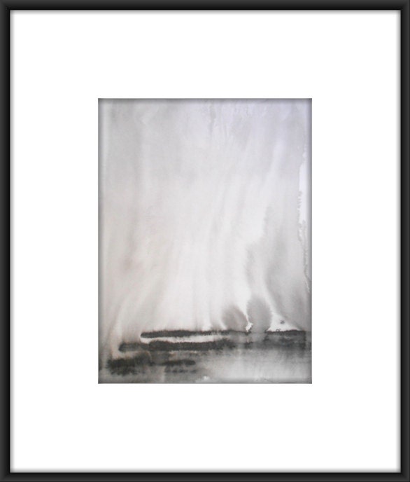 Original Contemporary Black and White Abstract Ink Wash Painting 11.7x16.5 " The Empty Sky 056"
