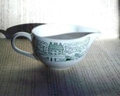 Vintage White Creamer w/ Green Farmstead Scene