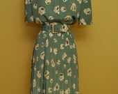Vintage Mint Floral Dress by Lady Carol of New York - 80s Does 50s - 1950s Housewife Rockabilly Pleated Circled Skirt Size Large