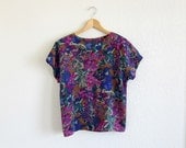 vtg 80's FLORAL watercolor shell blouse