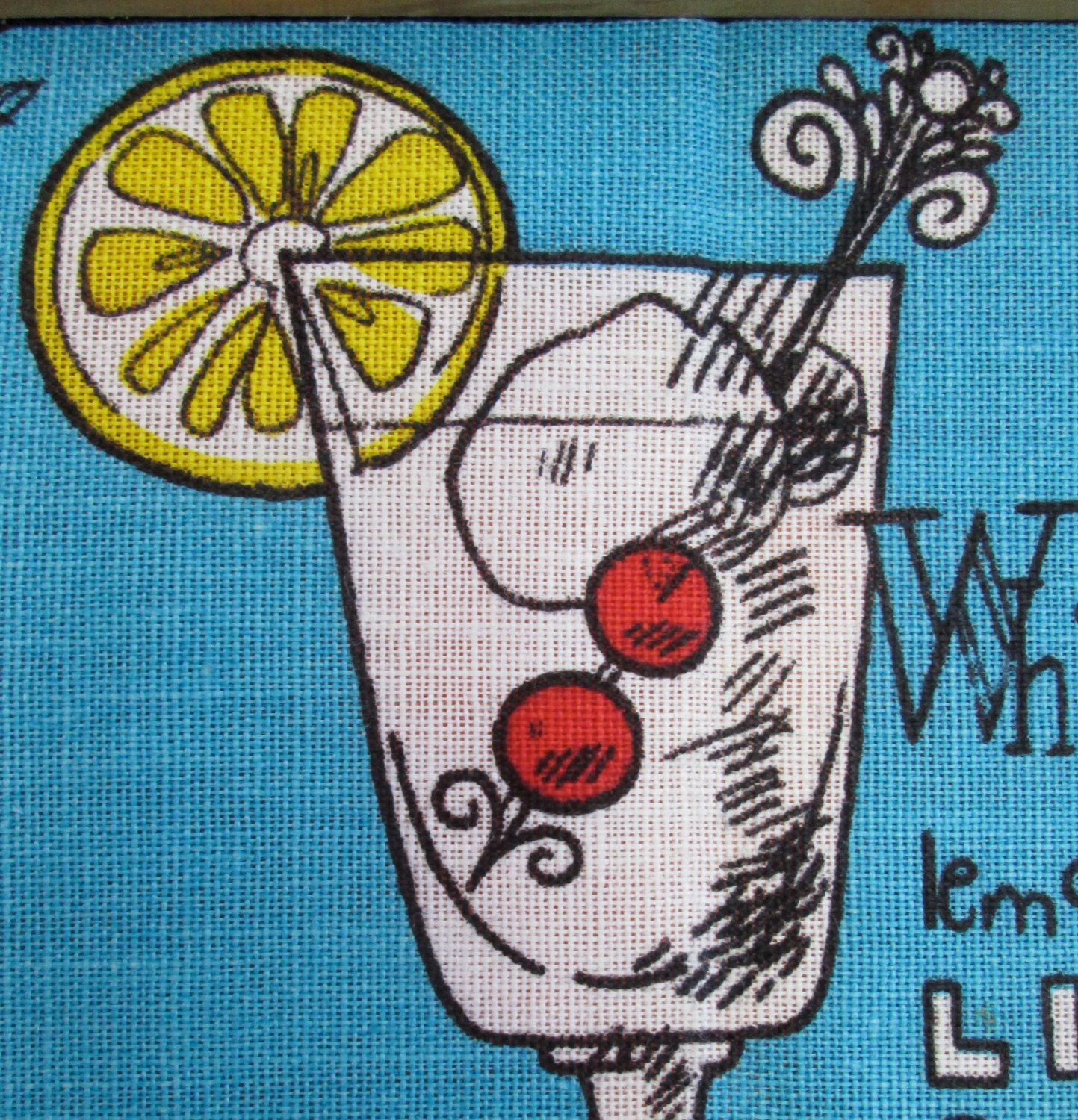 vintage linen TEA TOWEL: cocktail motif - NWT mid-century Irish linen, pop art, hostess gift, cocktail party, bar ware, kitchen, picnic