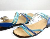 Vintage 80's Multi Blue Strappy Sandals Sz 7.5