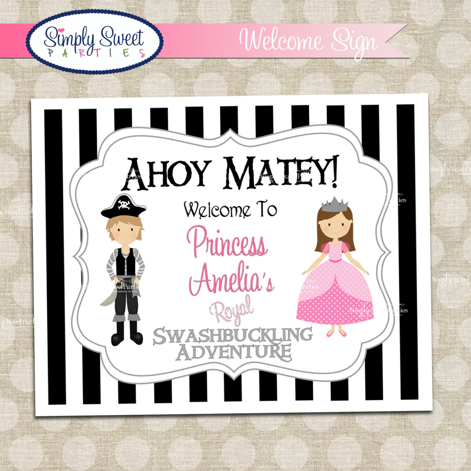 Princess and Pirate Birthday Party Printable PDF Welcome Sign Il_170x135