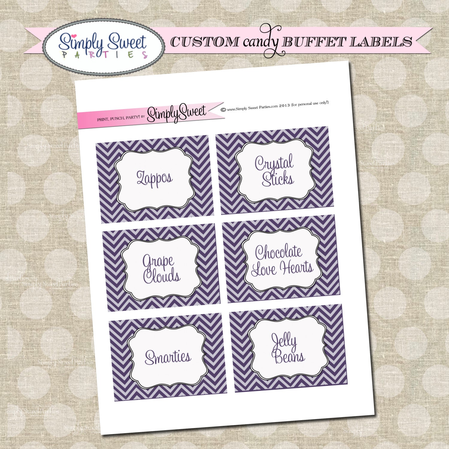 Printable PDF file Fancy Labels for dessert tables with text and matching favor tag design Il_170x135