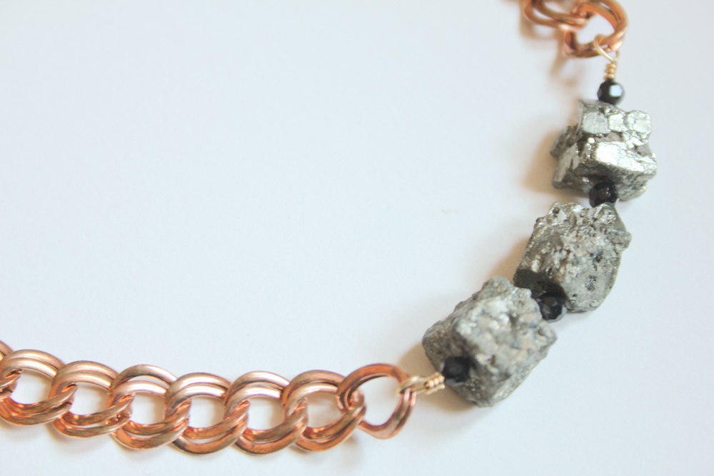 Raw Pyrite Nugget Chunky Chain Necklace Fools Gold Statement Necklace