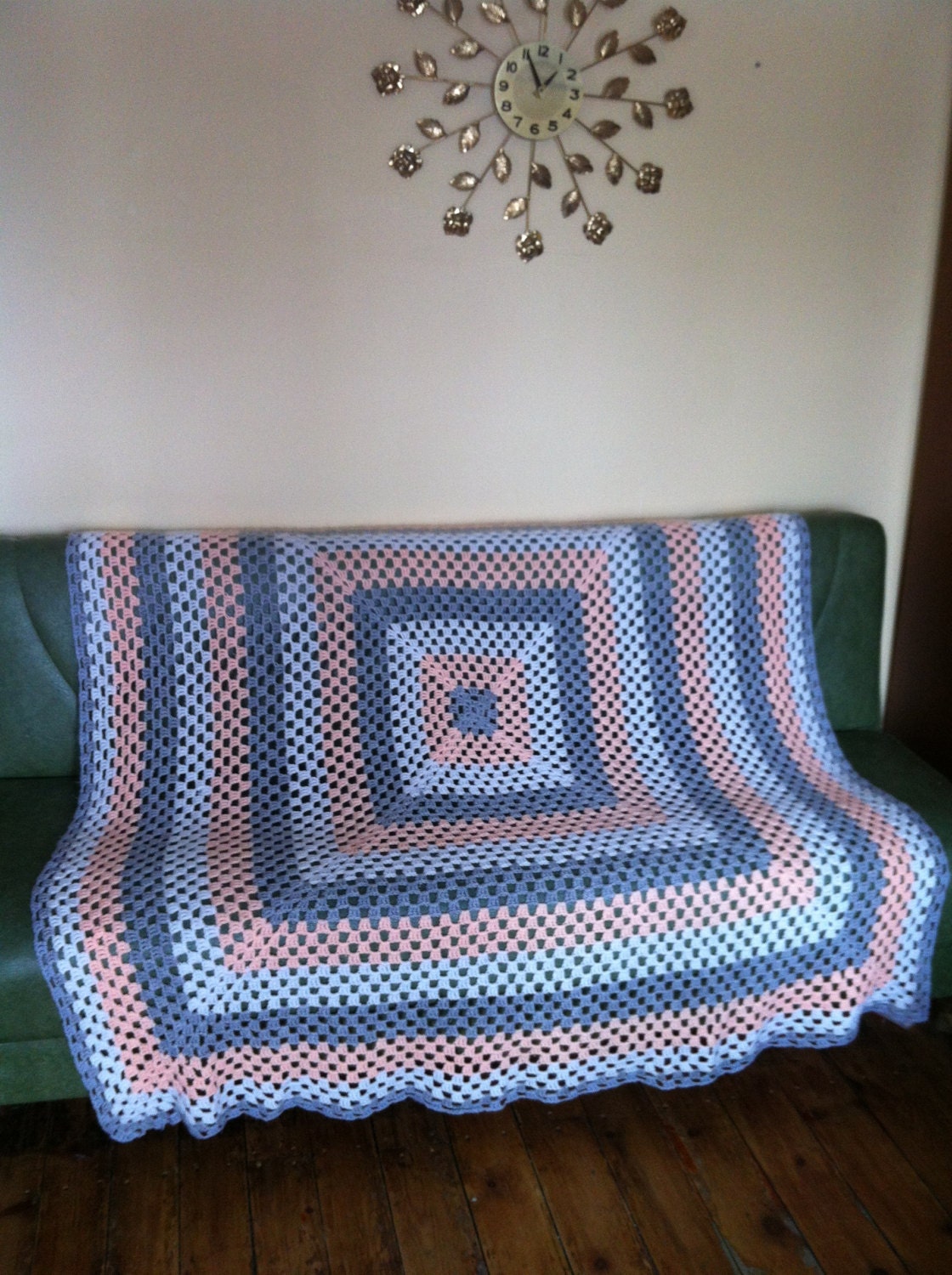 Peach, Grey and White Crochet Afghan