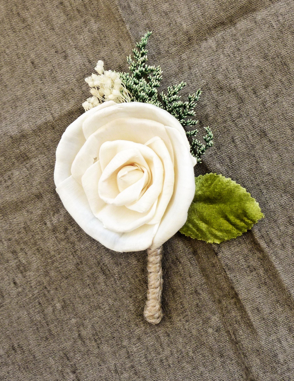 Ivory Boutonniere Made to Order- Groom Wedding, Buttonhole, Groomsmen, Sola Flower, Wedding, Wedding Flowers