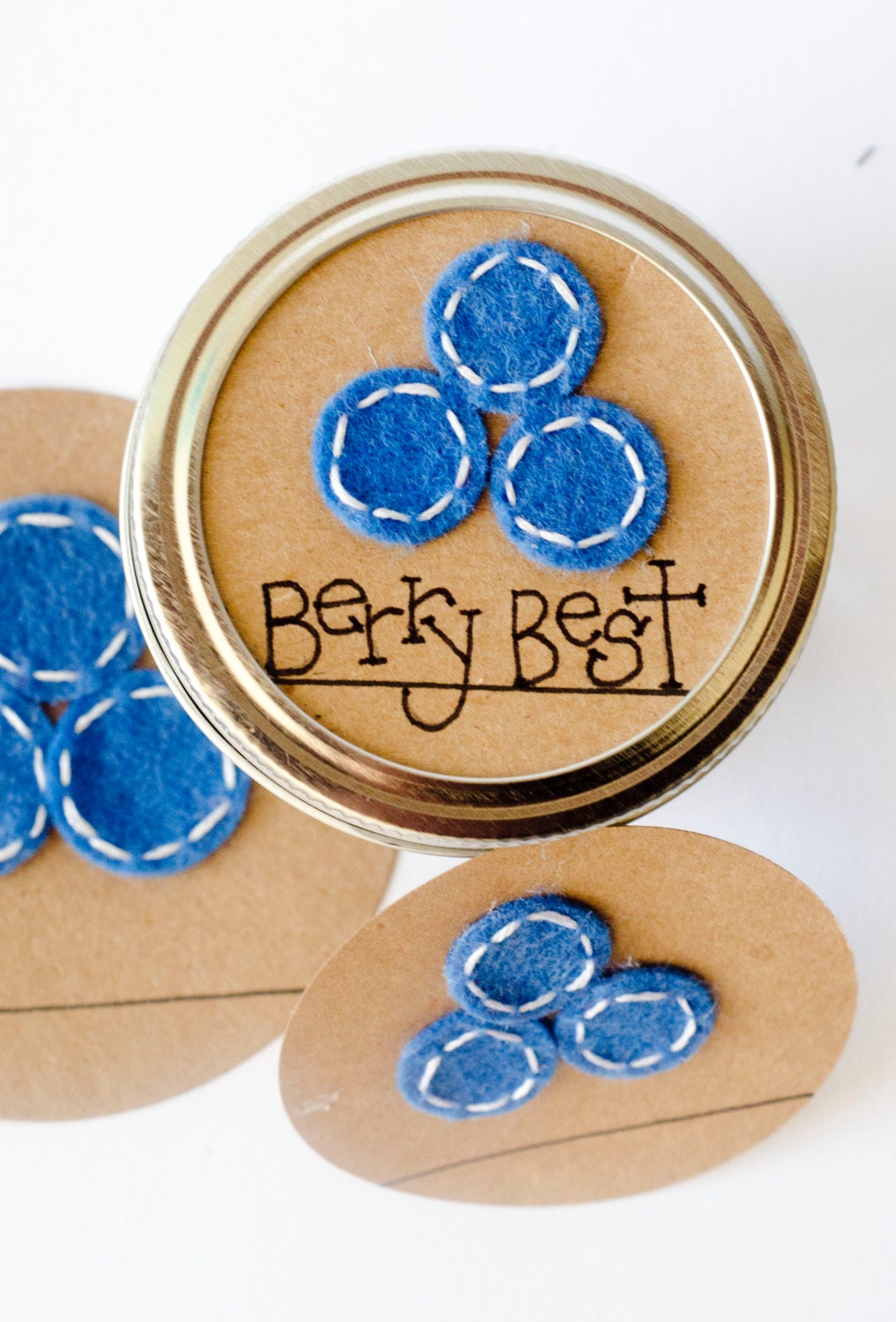 Mason Jar Gift Labels: 6 Felt Blueberry Party Gift Tag - 6 Regular or Wide Mouth Canning Labels