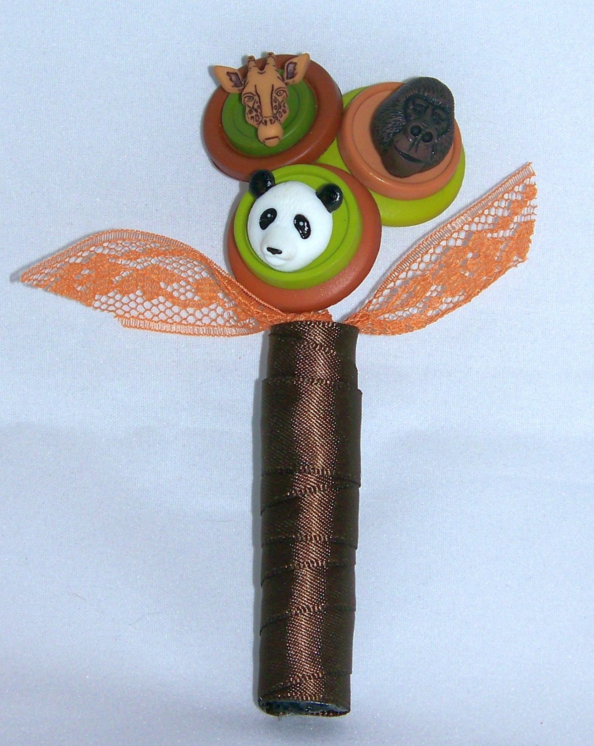 Panda, Gorilla and Giraffe Brown and Green Button Boutonniere