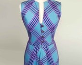 1960s Plaid Maxi Dress // Vintage Blue & Purple Sleeveless Long Dress //  Size 6/8 Small