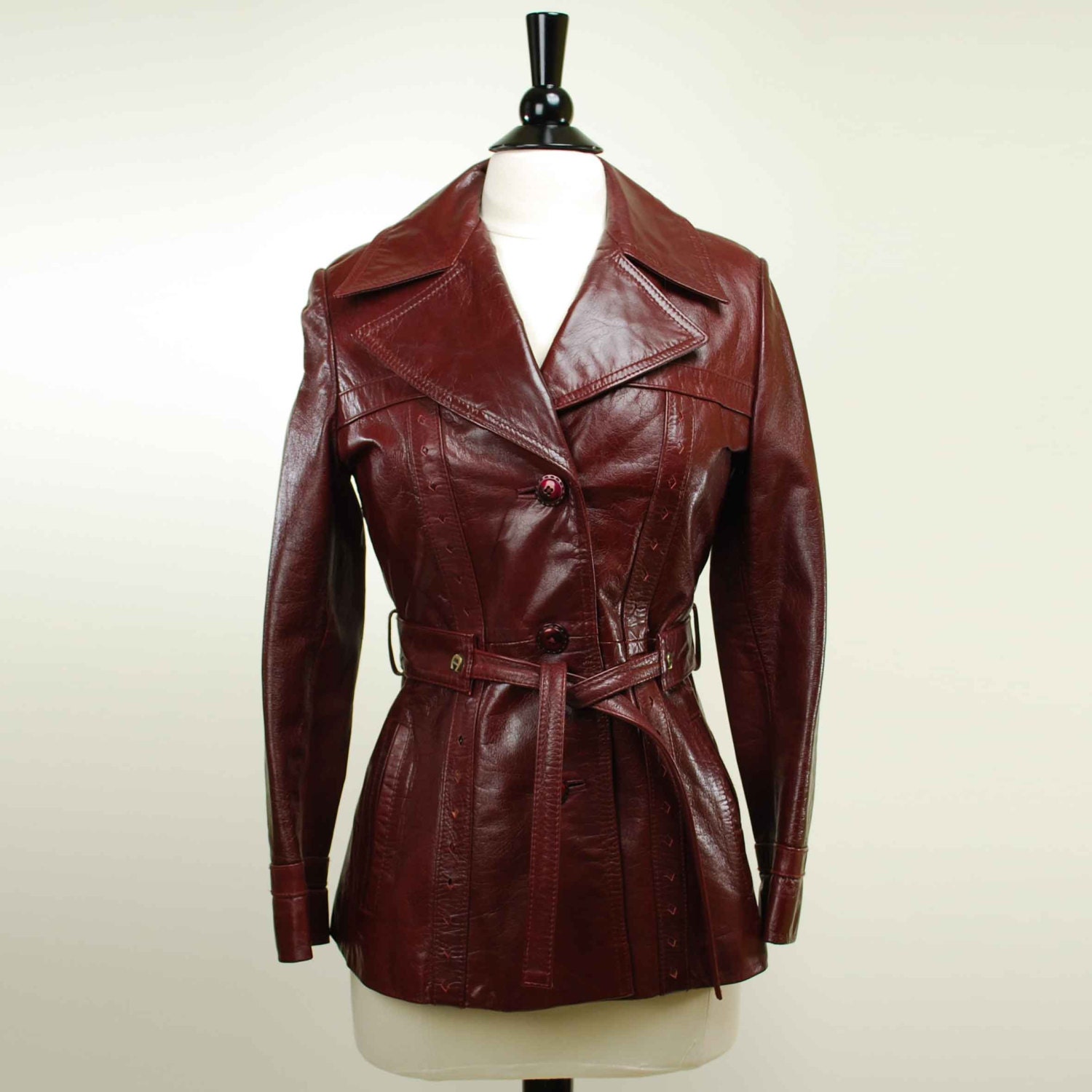 Vintage Etienne Aigner Leather Jacket // 70s Women's Oxblood Burgundy Red Designer Coat // Size Small