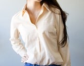 Beaded Collar Shirt Yellow Embellished Beads Pearl Hipster Classic Pale Small Medium