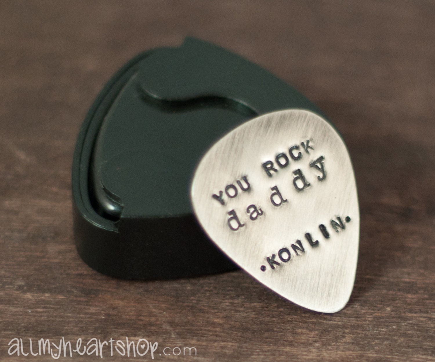 Hand Stamped Guitar Pick and Case - You Rock Daddy
