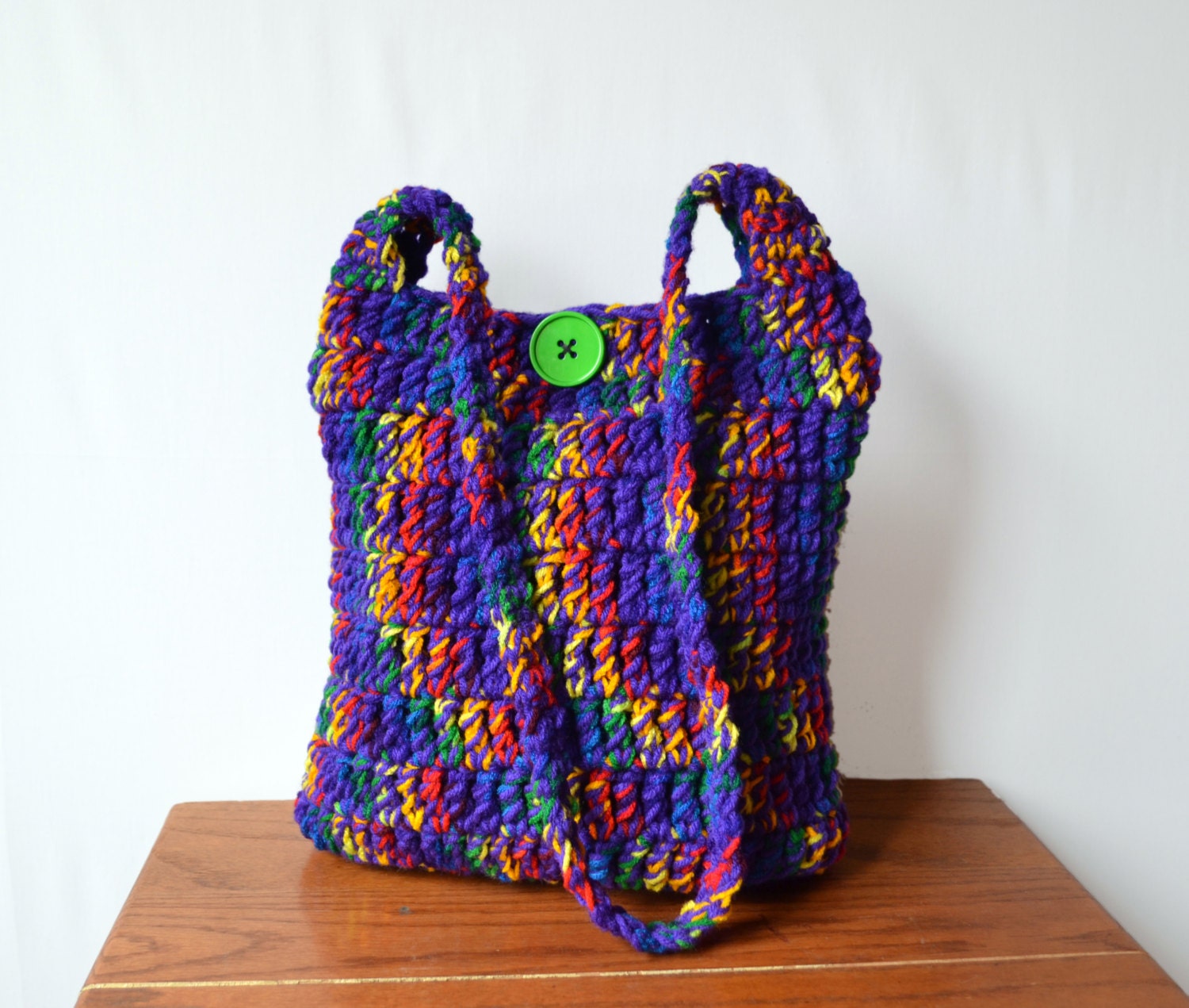 Crochet Hobo Bag, Hippie Purse, Purple, Rainbow, Bright, Colorful, Sling Bag, Boho Bag