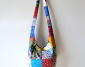Patchwork Hobo Bag, Sling Bag, Bright, Colorful, Upcycled, Geometric, Floral, Polka Dot,  Hippie Purse, Crossbody Bag