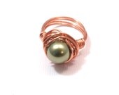 Wire Wrapped Ring, Faux Pearl Ring, Large Copper Ring-- Pick Your Color