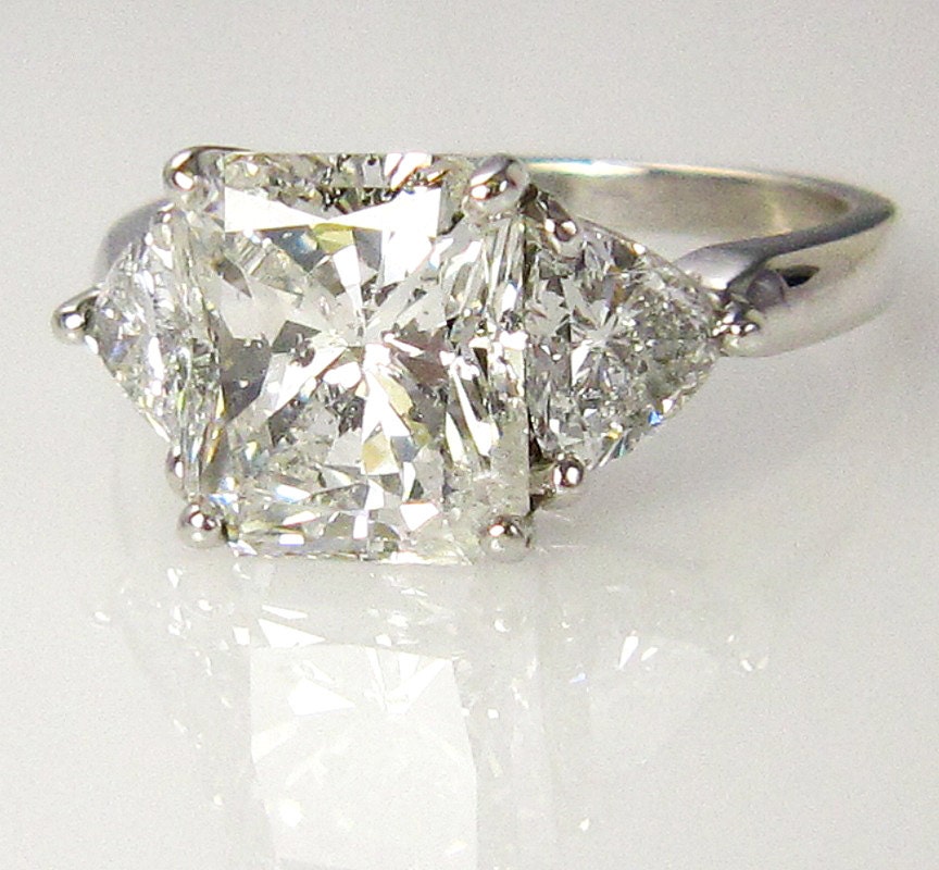 3.66ct Estate Vintage Radiant Cut Diamond EGL USA 3 stone Engagement Wedding Anniversary Ring in Platinum