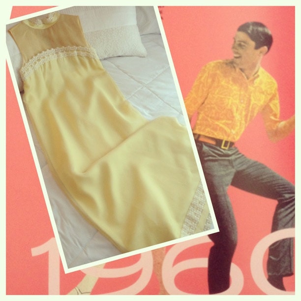 Vintage 1960s Lemon Yellow Maxi Dress