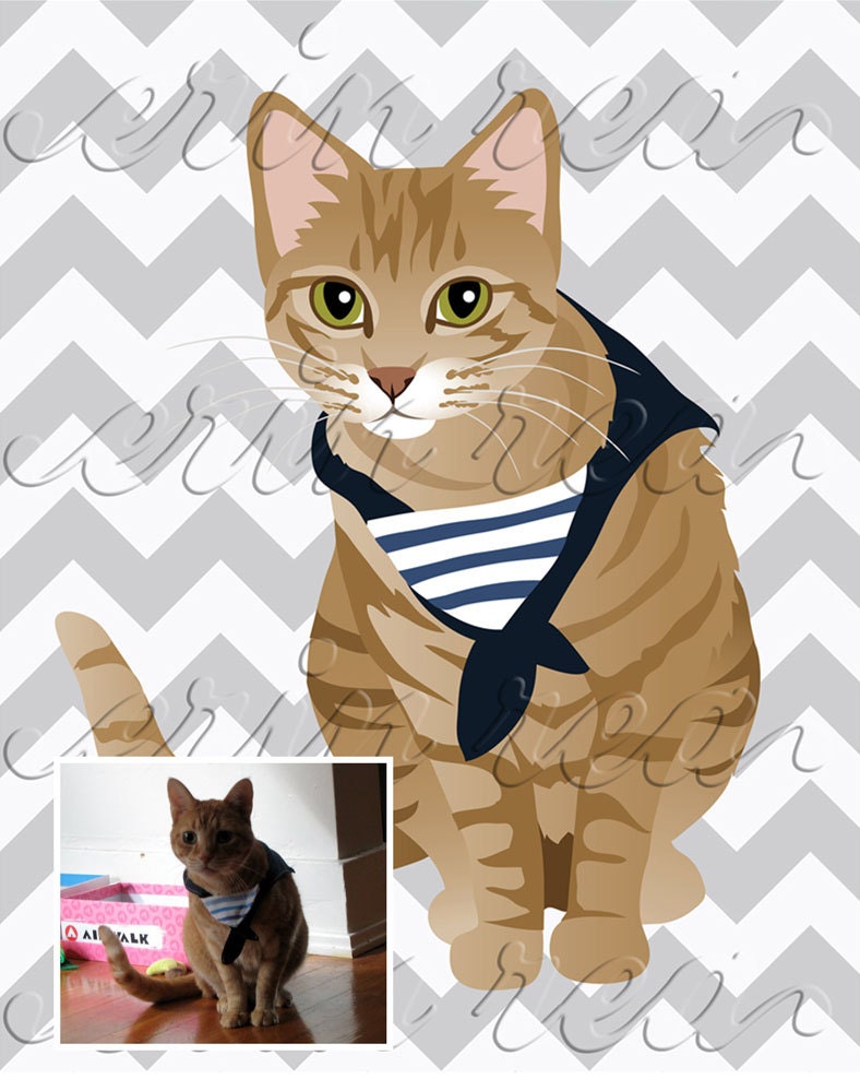 Custom Pet Portrait : Modern Print of YOUR Pet (Pattern shown here is Chevron)