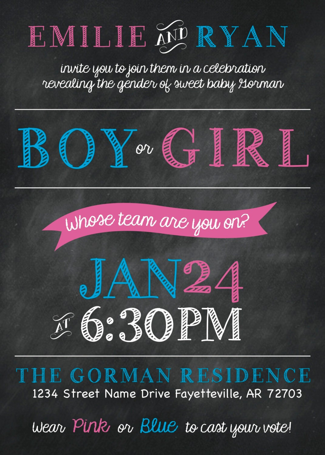 Gender Reveal Invitation, Chalkboard