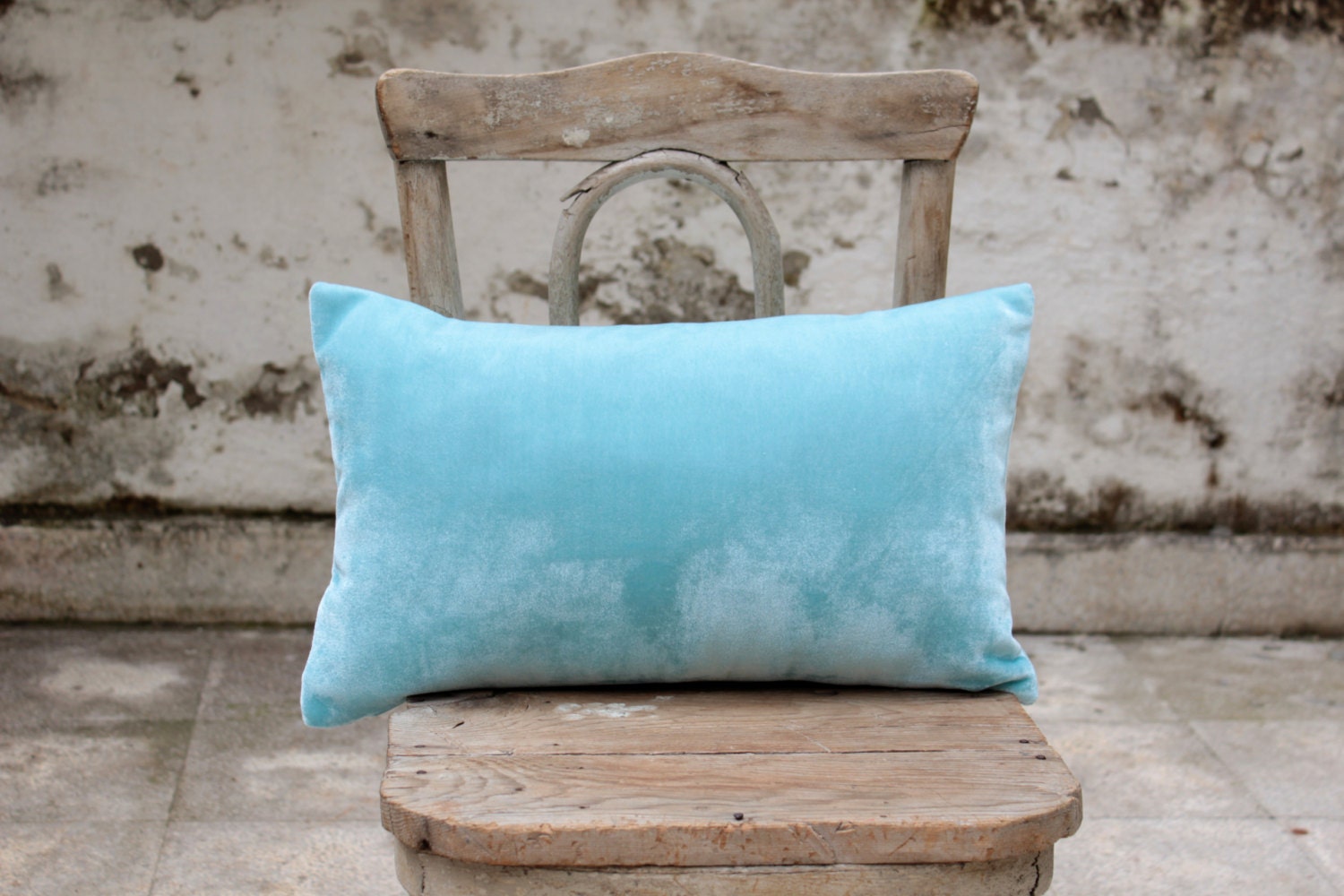 Turquoise blue velvet lumbar pillow cover 12"x20"