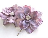 Lavender Lilac PURPLE Hair Flowers with Rhinestones (2 pcs) Romantic Bridal Flower Hair Clips Bridesmaids Accessories Rustic Garden Wedding