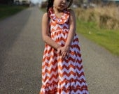 Emmaline Girls Ruffled Maxi Dress Sundress Floor Length Chevron Fabric Toddler Girls Size 2T 3T 4T