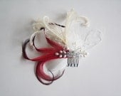Bridal Fascinator - Ivory Bridal Fascinator - Ivory and Red Bridal Fascinator - Ivory Bridal Headpiece - Ivory Feather Fascinator