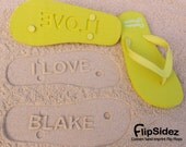 Custom Sand Imprint Relationship Flip Flops. Personalize With Your Design.