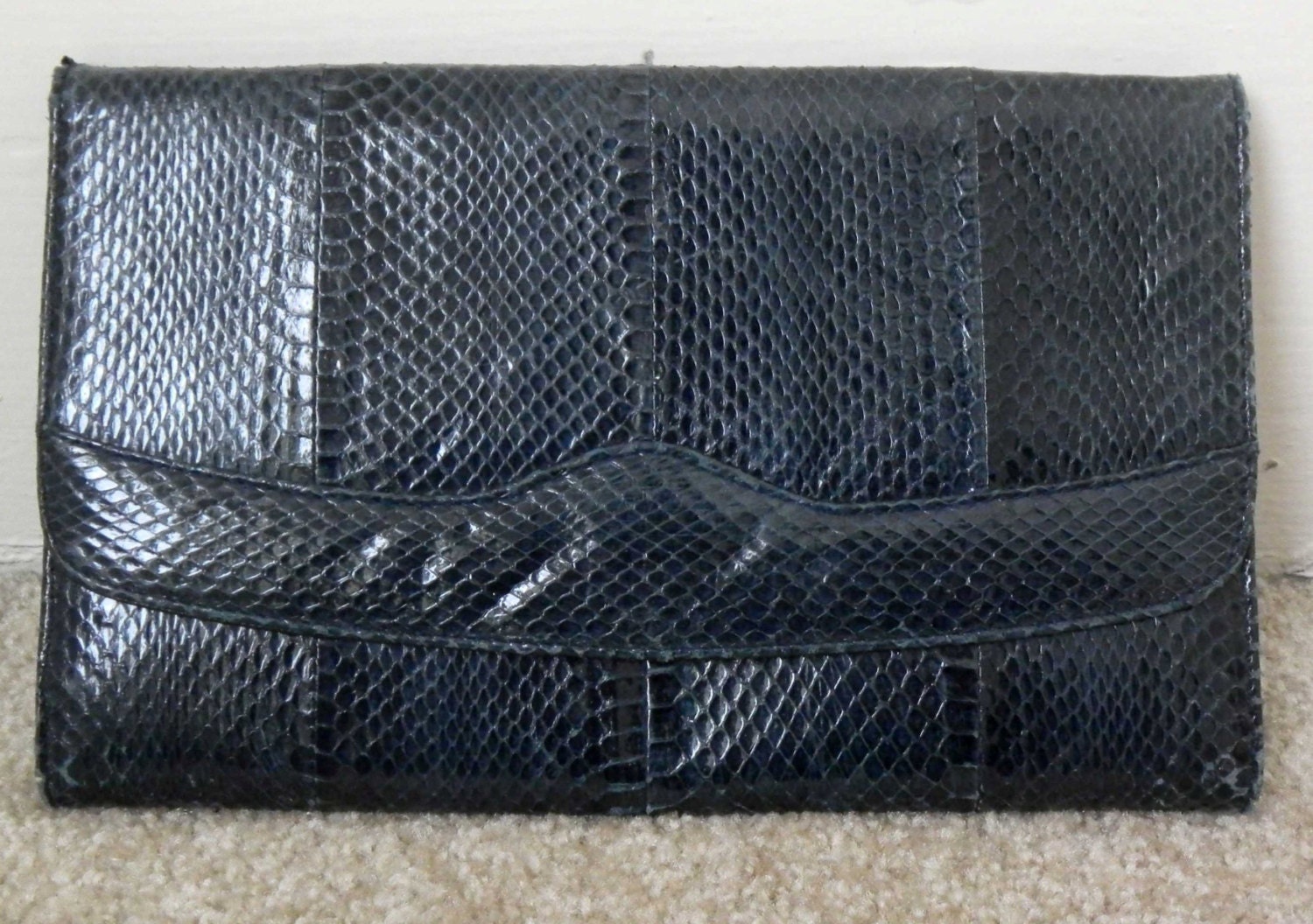 Dark Blue Snake Skin Clutch